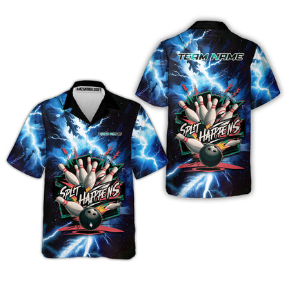 Custom Bowling Team Jersey, Split Happens - Electric Lightning, Bowling Uniforms, Personalize Name And Team Name