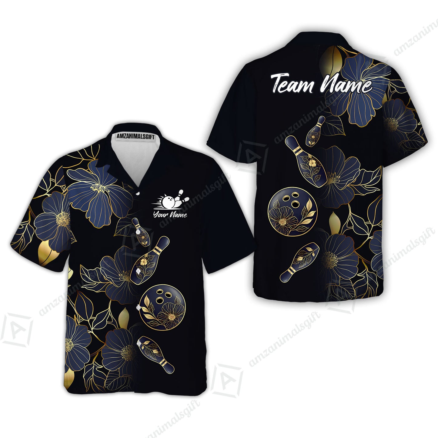 Custom Bowling Jersey Polo Shirt, Flower Bowling Pattern Gradient Gold, Custom Bowling Jersey Team Shirt For Players With Name and Team Name