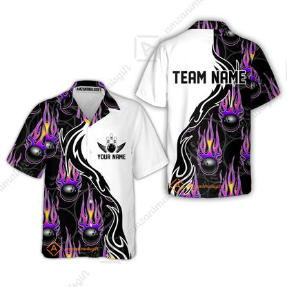 Customized Bowling Quarter-Zip Stand Collar Jersey Shirt, Bowling Ball With Fire Pattern Shirt For Team Men Women Bowler