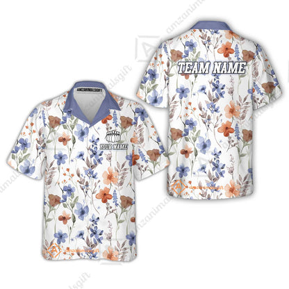 Customized Bowling Unisex Polo Shirt, Watercolor Floral Blossom Pattern, Bowling Uniform - Personalized Name Team Name