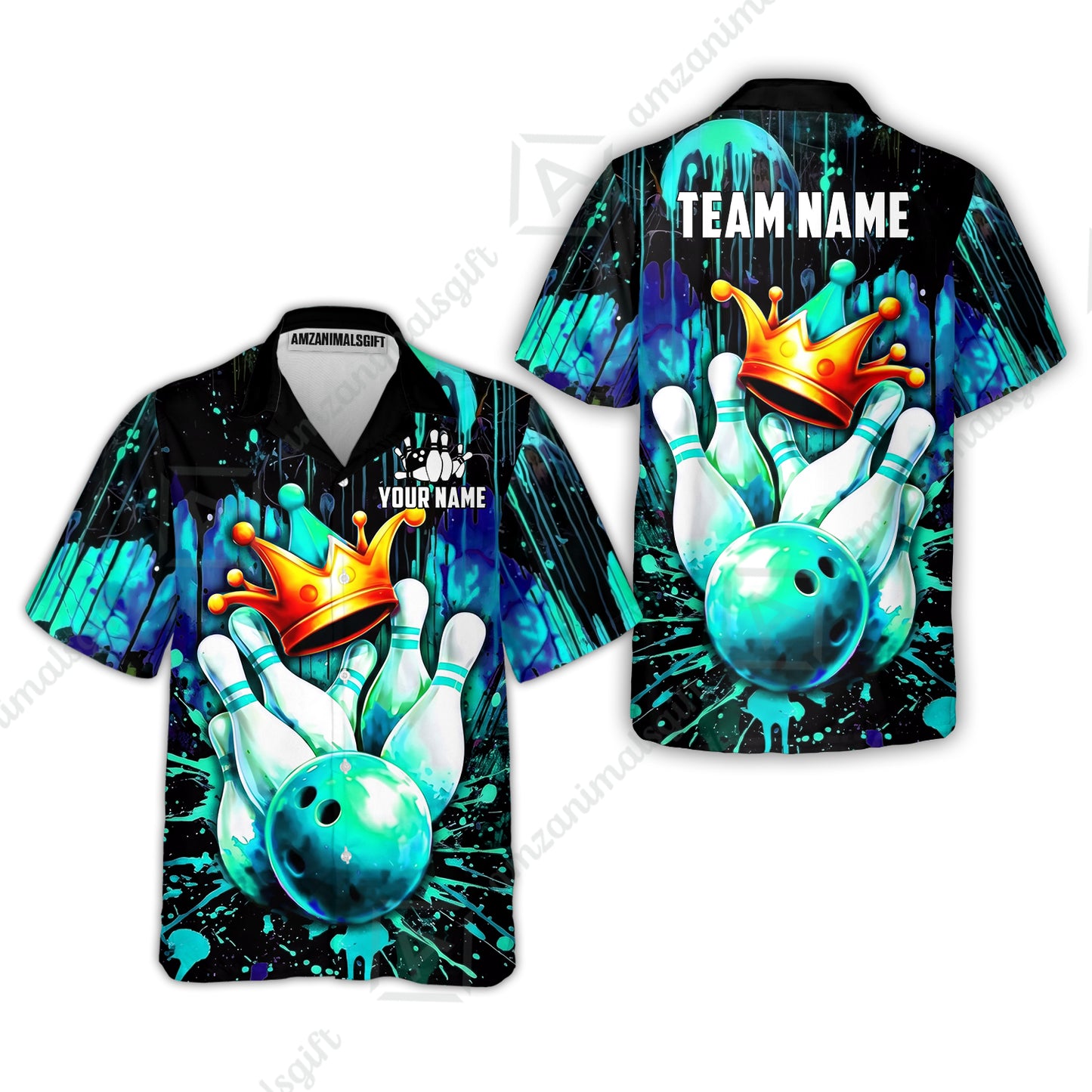 Custom Bowling Jersey Polo Shirt, Neon King Crown, Custom Bowling Jersey Team Shirt For Players With Name and Team Name
