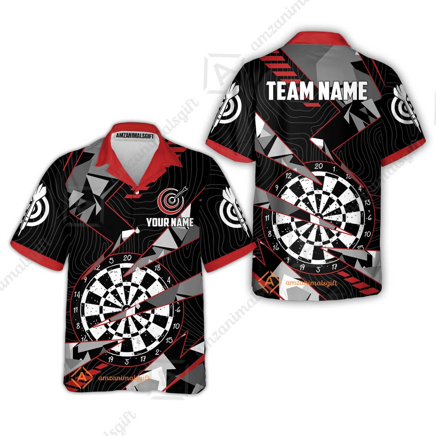 Custom Darts Team Jersey Unisex Polo Shirts, Custom Black Red Grunge Darts Team Jerseys Uniform, Personalized Name And Team Name