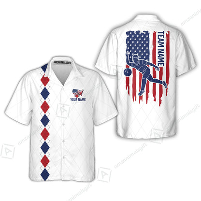 Custom Bowling Jersey Polo Shirt, Patriotic Argyle USA Flag Bowler, Custom Bowling Jersey Team Shirt For Players With Name & Team Name