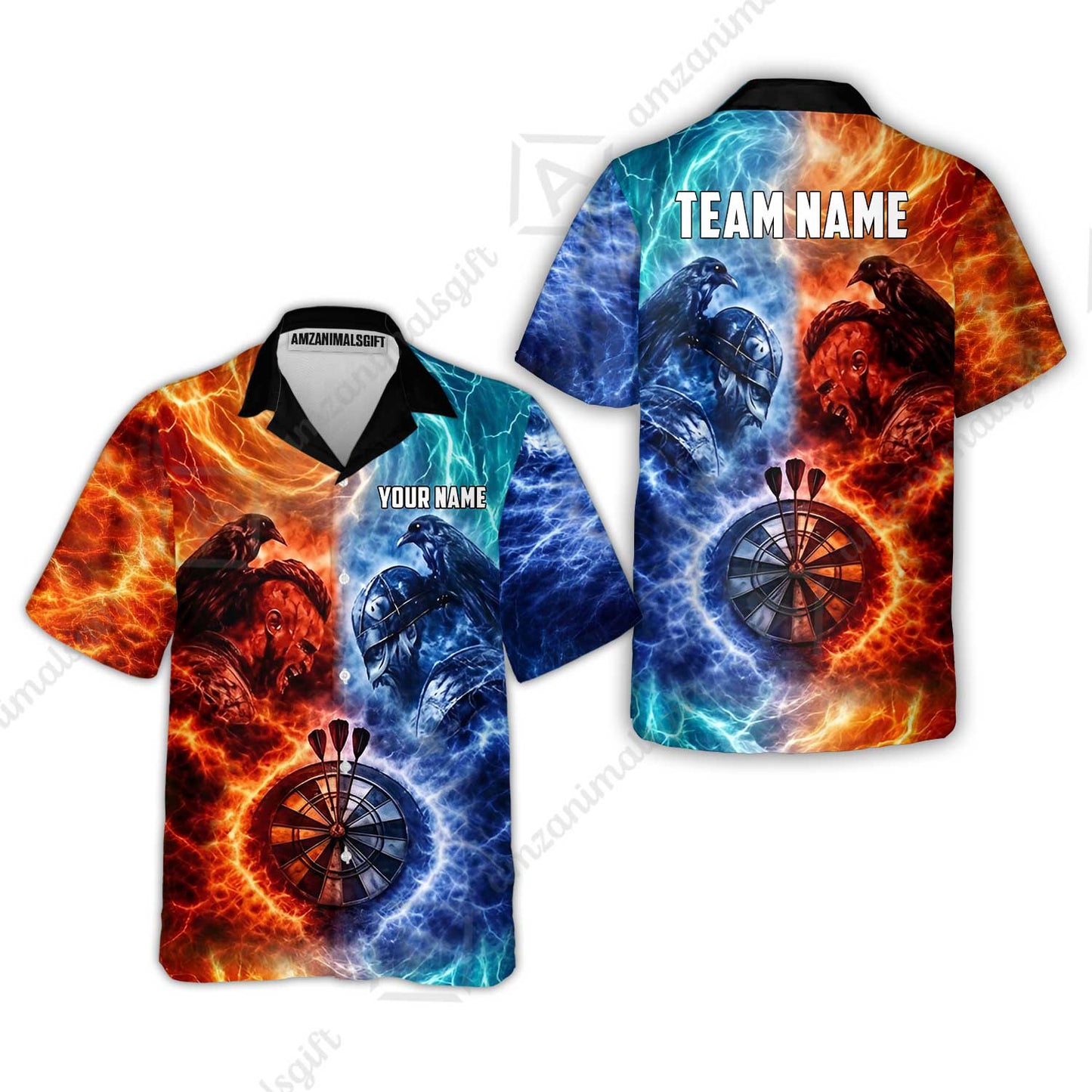Custom Darts Team Jersey, Personalized Fire Ice Raven Darts Polo Shirt For Players With Name & Team Name