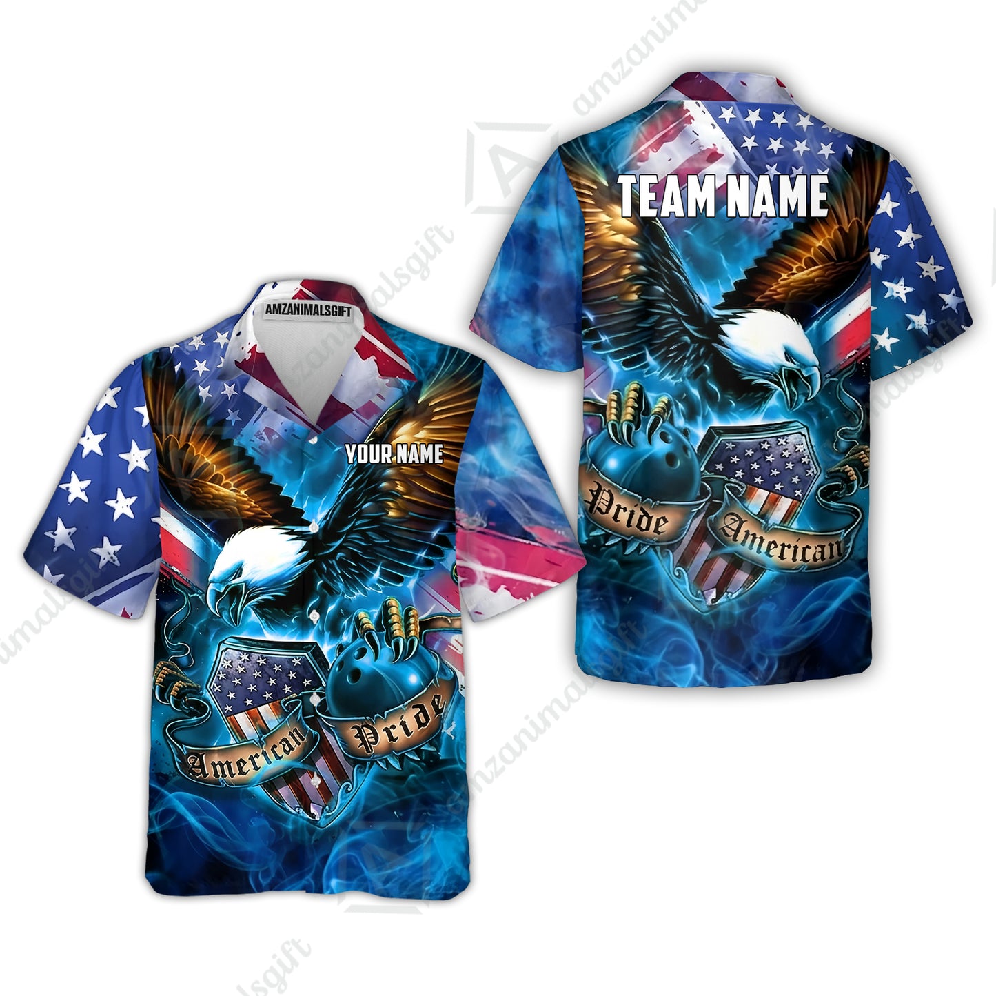 Custom Bowling Jersey Polo Shirt, American Pride Eagle, Personalized Name & Team Name