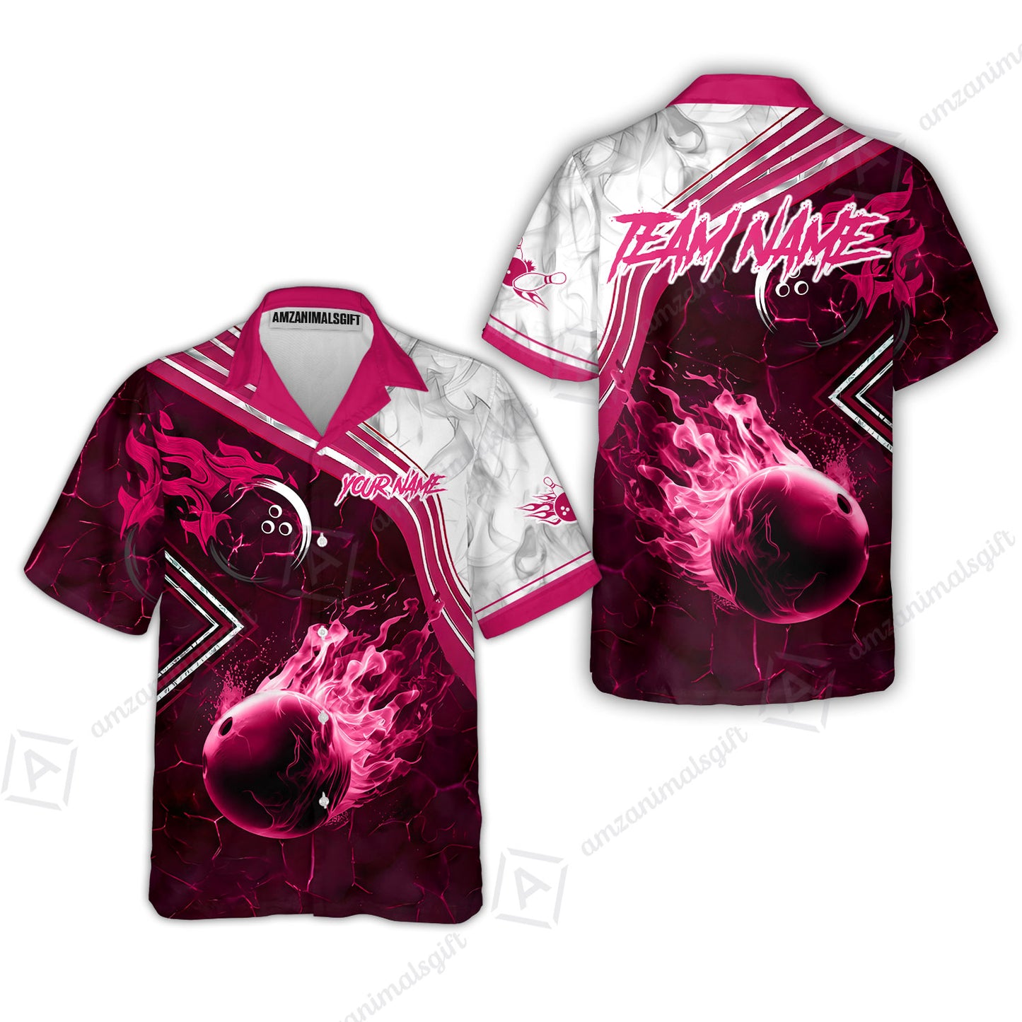 Customized Bowling Unisex Polo Shirt, Fire & Smoke Bowling Ball, Bowling Uniform - Personalized Name And Team Name