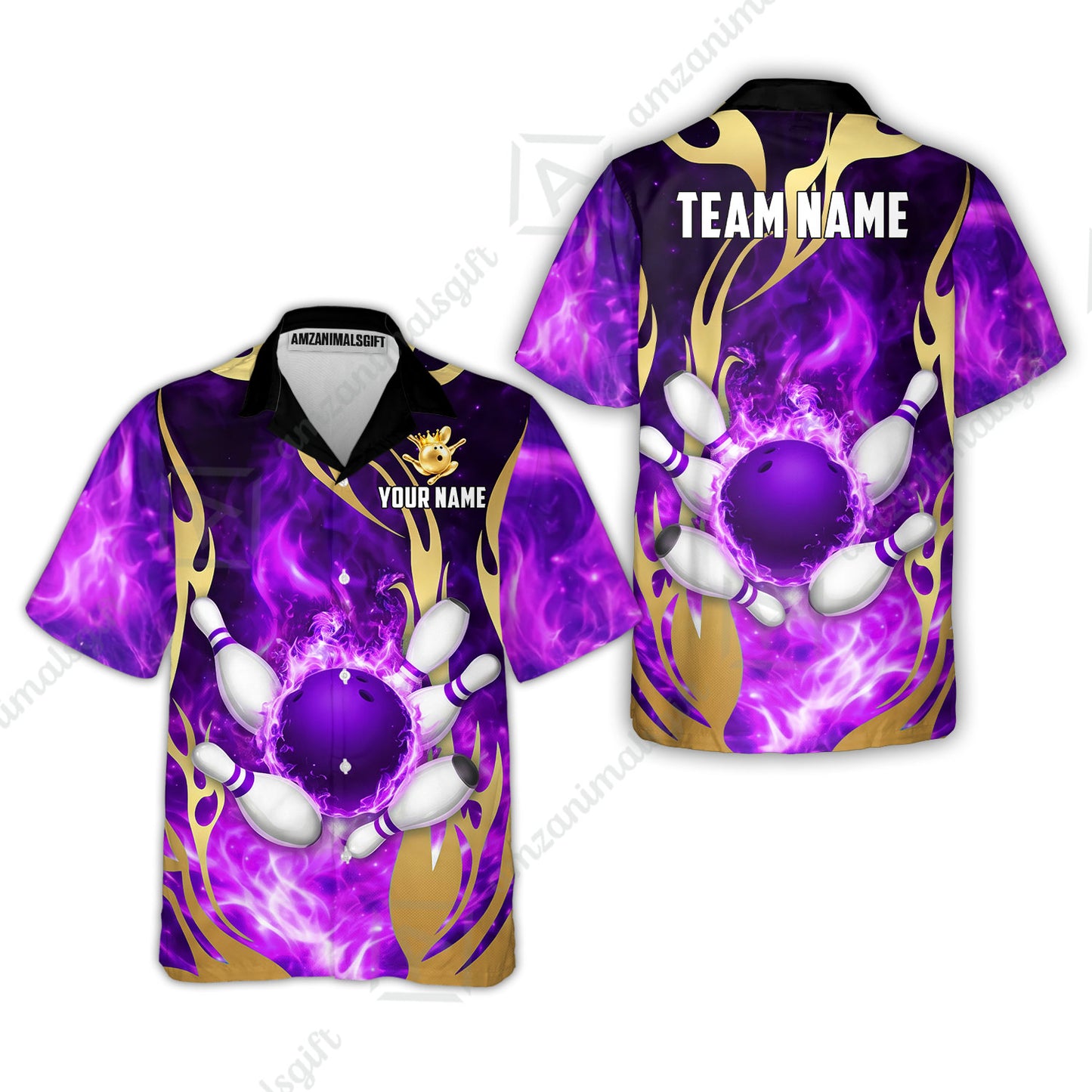 Custom Bowling Jersey Polo Shirt, Abyssal Fire & Golden Flames, Custom Bowling Jersey Team Shirt For Players With Name & Team Name