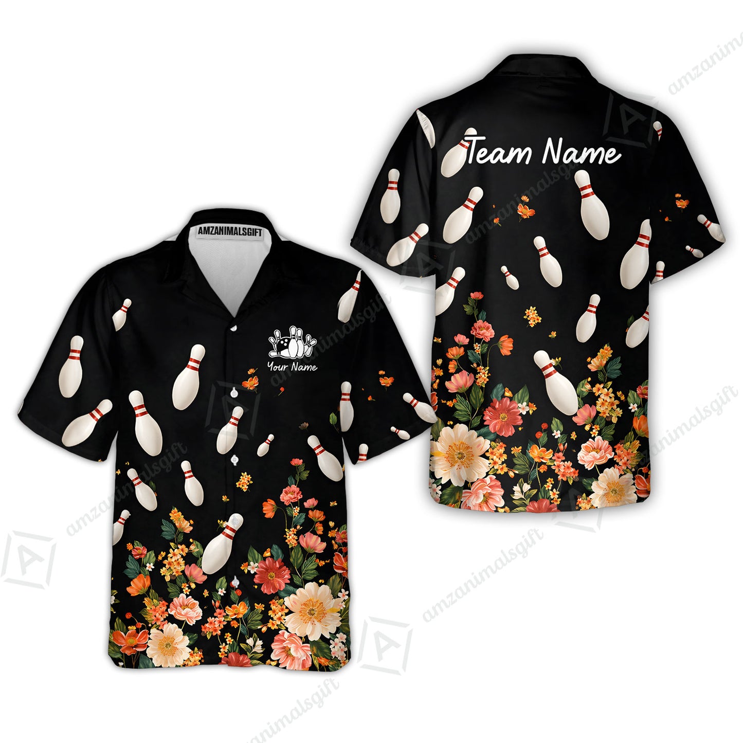 Custom Bowling Quarter Zip Polo Shirt, Floral Bowling, Custom Bowling Quarter Zip Polo Team Shirt For Players With Name & Team Name