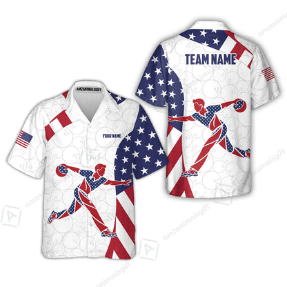 Custom Bowling Jersey Polo Shirt, Patriotic Bowler Silhouette Stars and Stripes, Custom Bowling Jersey Team Shirt For Players With Name and Team Name
