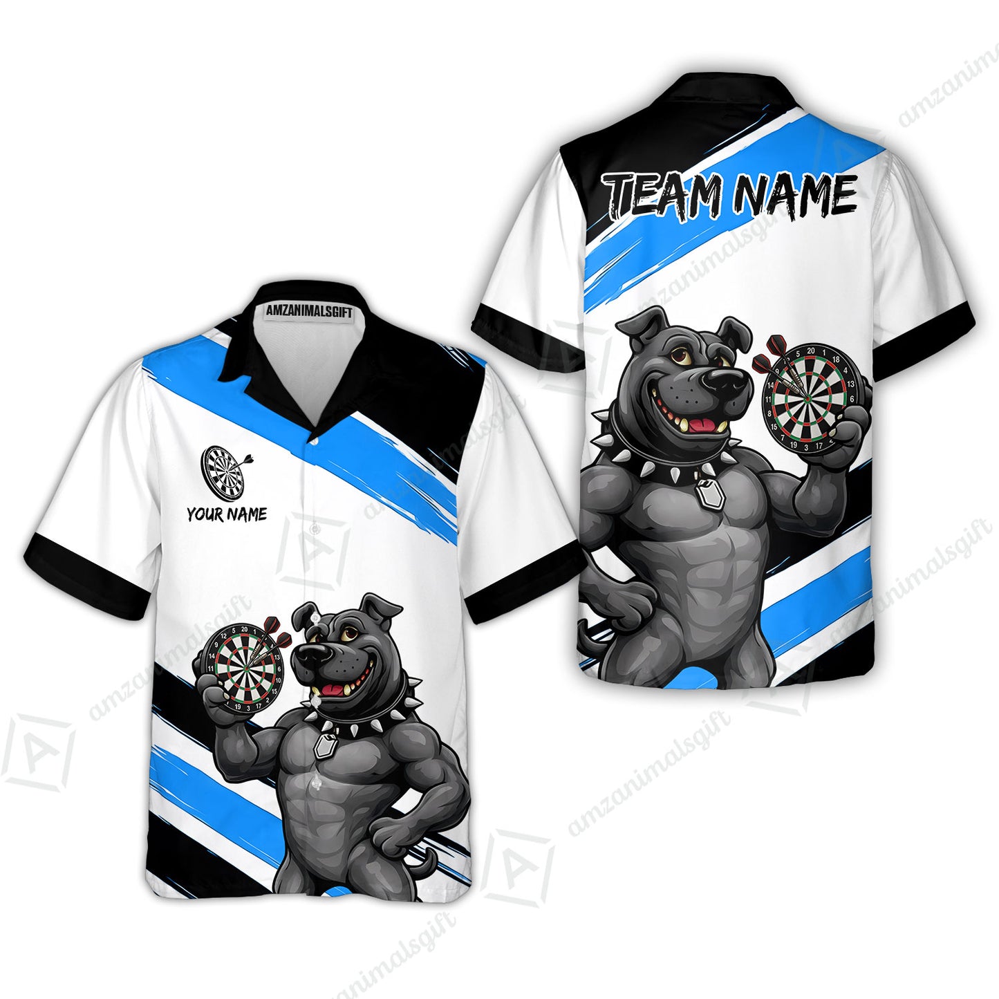 Custom Darts Jersey Polo Shirt, Pitbull Hold Dart Board, Custom Dart Jersey Team Shirt For Players With Name & Team Name
