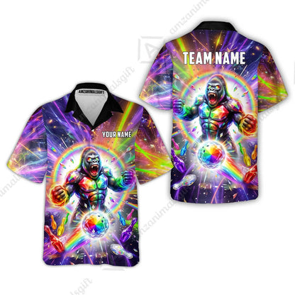 Custom Bowling Jersey Polo Shirt, Rainbow Gemstone Gorilla, Custom Bowling Jersey Team Shirt For Players With Name and Team Name