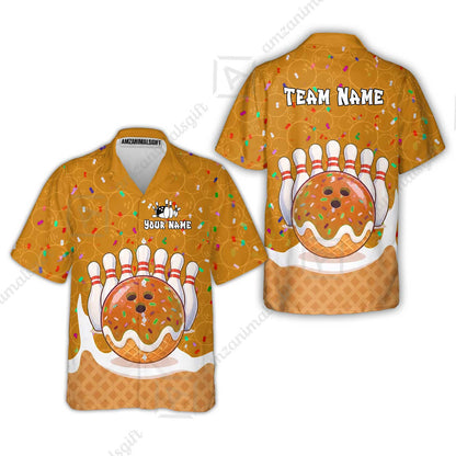 Custom Bowling Jersey Polo Shirt, Bowling Sprinkles Ice Cream Cone, Personalized Name & Team Name