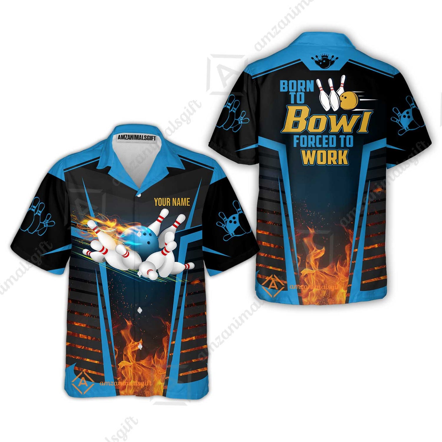 Customized Bowling Jersey, The Blue Bowling Ball Born To Bowl Forced To Work Personalized Name Custom Team Name Logo For Bowling Team