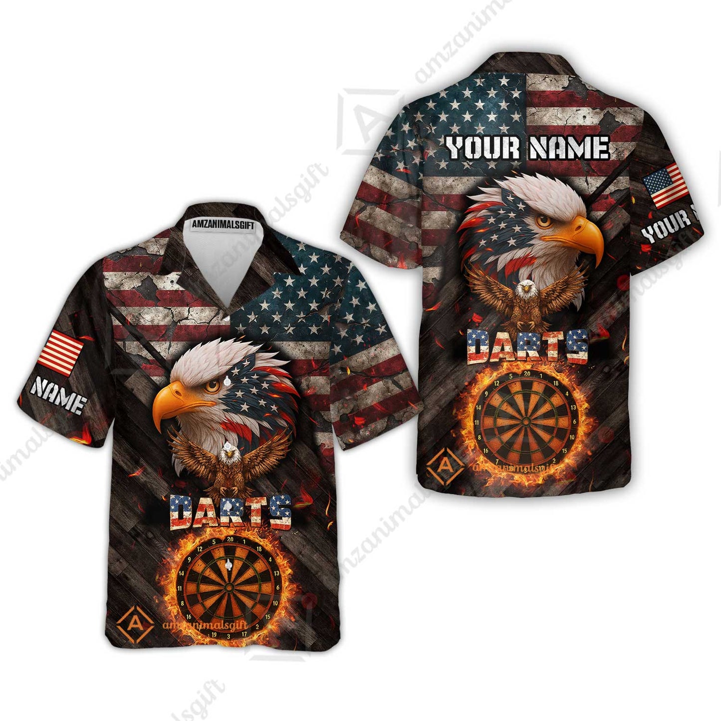 Customized American Flag Darts Polo Shirt, Darts Dartboard Fire Flame Eagle Style Jersey Polo Shirt for Darts Players