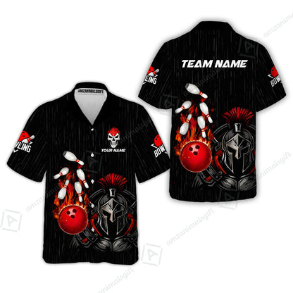 Custom Bowling Jersey Polo Shirt, Fire Bowling Knight Rain Skull Logo, Personalize Name & Team Name