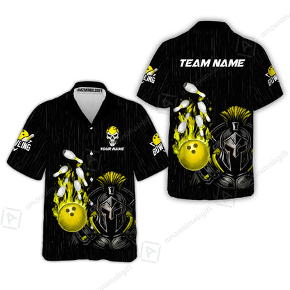 Custom Bowling Jersey Polo Shirt, Fire Bowling Knight Rain Skull Logo, Personalize Name & Team Name