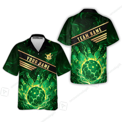 Custom Bowling Polo Shirt, Glowing Bowling Ball and Pins Custom Bowling Polo Team Shirt For Players With Name & Team Name