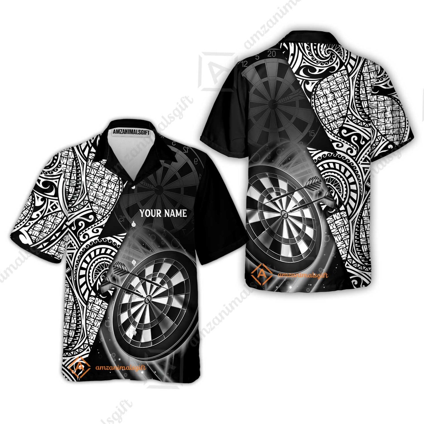 Customized Darts Polo Shirt, Black & White Tattoo Darts, Personalized Name Polo Shirt For Men - Perfect Gift For Darts Lovers, Darts Players