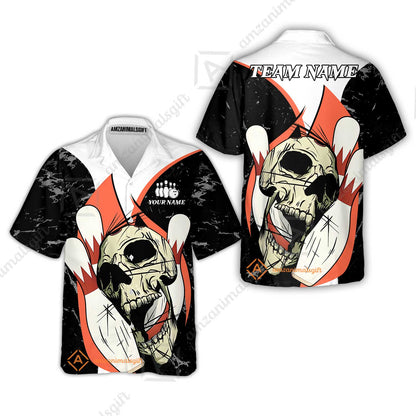 Customized Bowling Team Polo Jersey, Skull Rolling Bowling Illustration Halloween Style Uniform Shirt For Bowlers