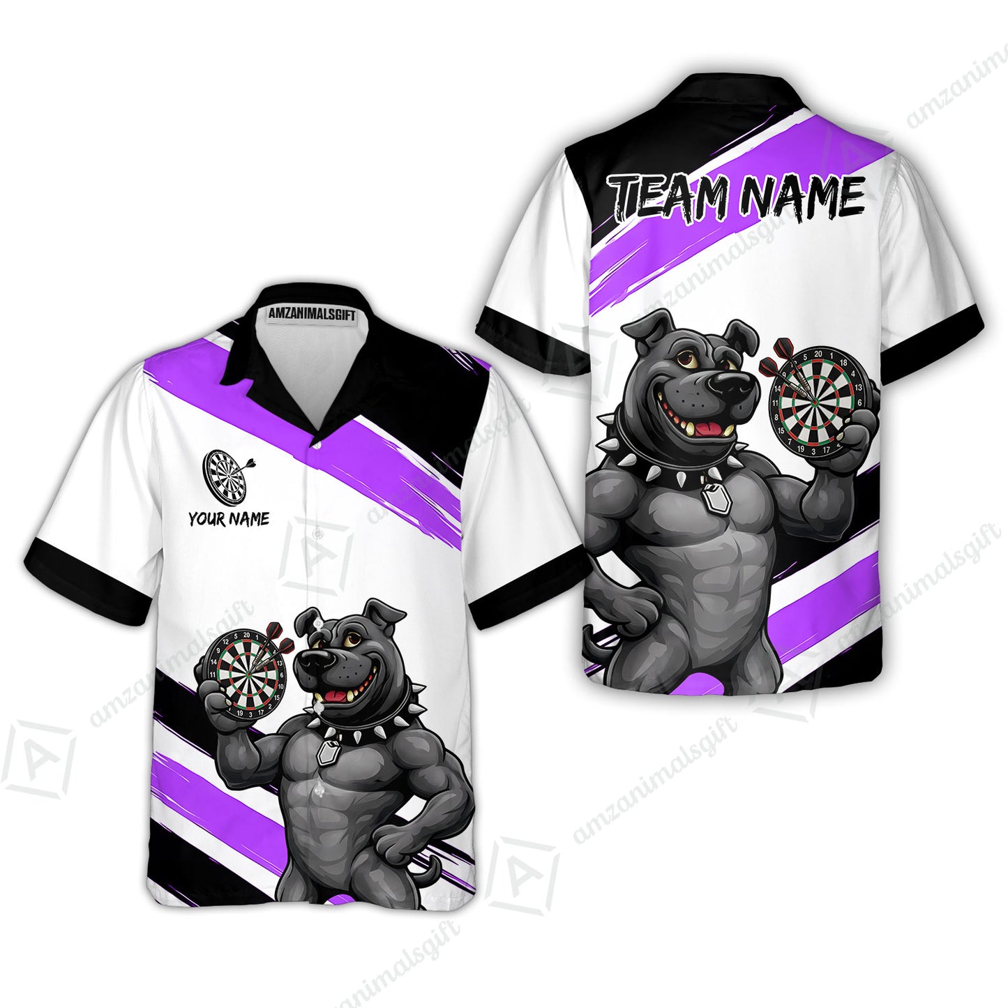 Custom Darts Jersey Polo Shirt, Pitbull Hold Dart Board, Custom Dart Jersey Team Shirt For Players With Name & Team Name