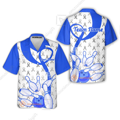 Custom Bowling Team Shirt, Blue Ribbon and Bowling Pins Explosion Shirt, Personalized Team & Player Bowling Jersey