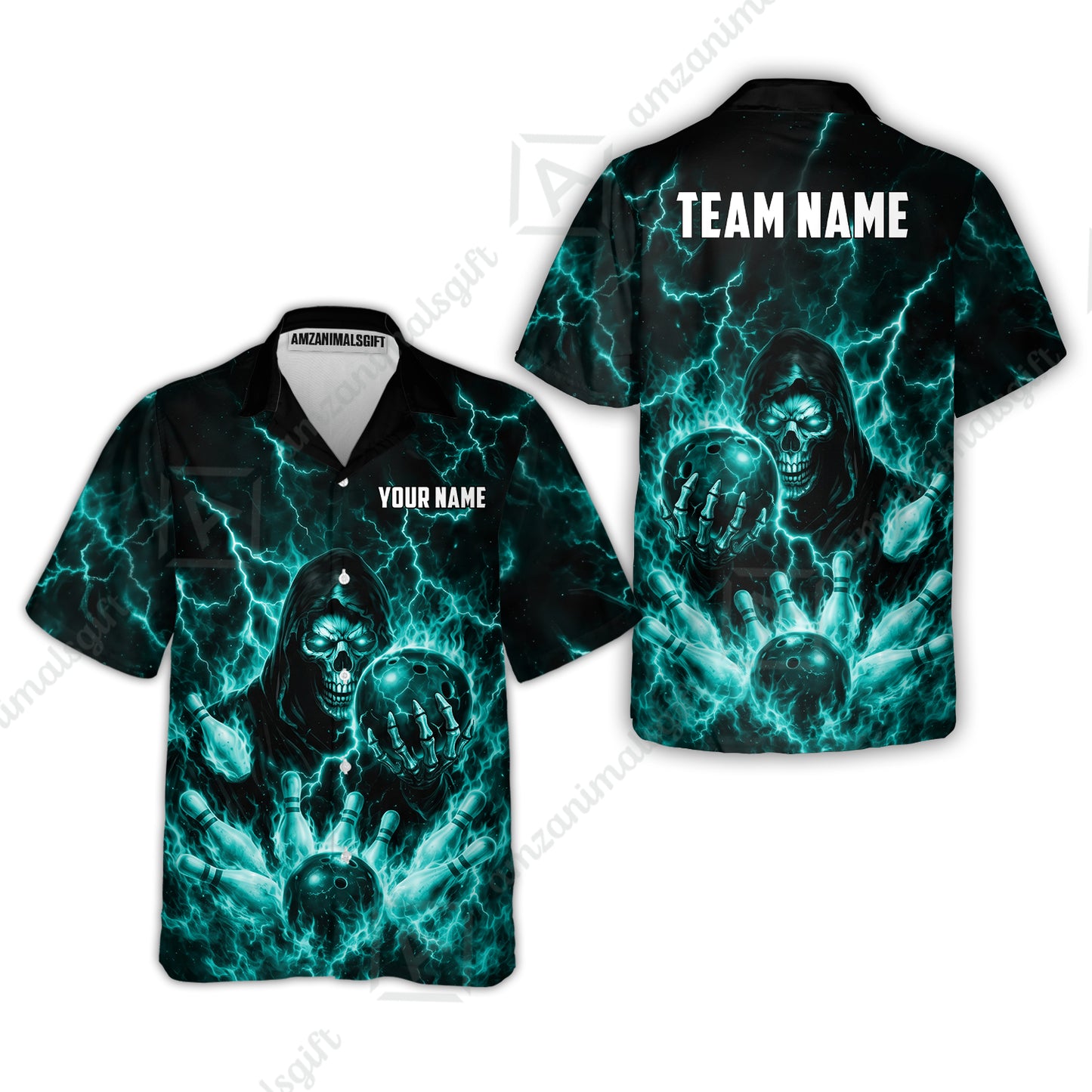 Custom Bowling Jersey Polo Shirt, Lightning Grim Reaper, Custom Bowling Jersey Team Shirt For Players With Name & Team Name