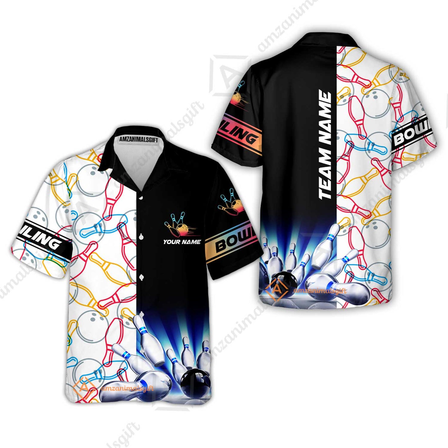 Custom Bowling Team Jersey, Light Bowling Polo Quarter-Zip Shirts, Bowling uniforms Ball & Pins Personalized Bowling Name And Team Name