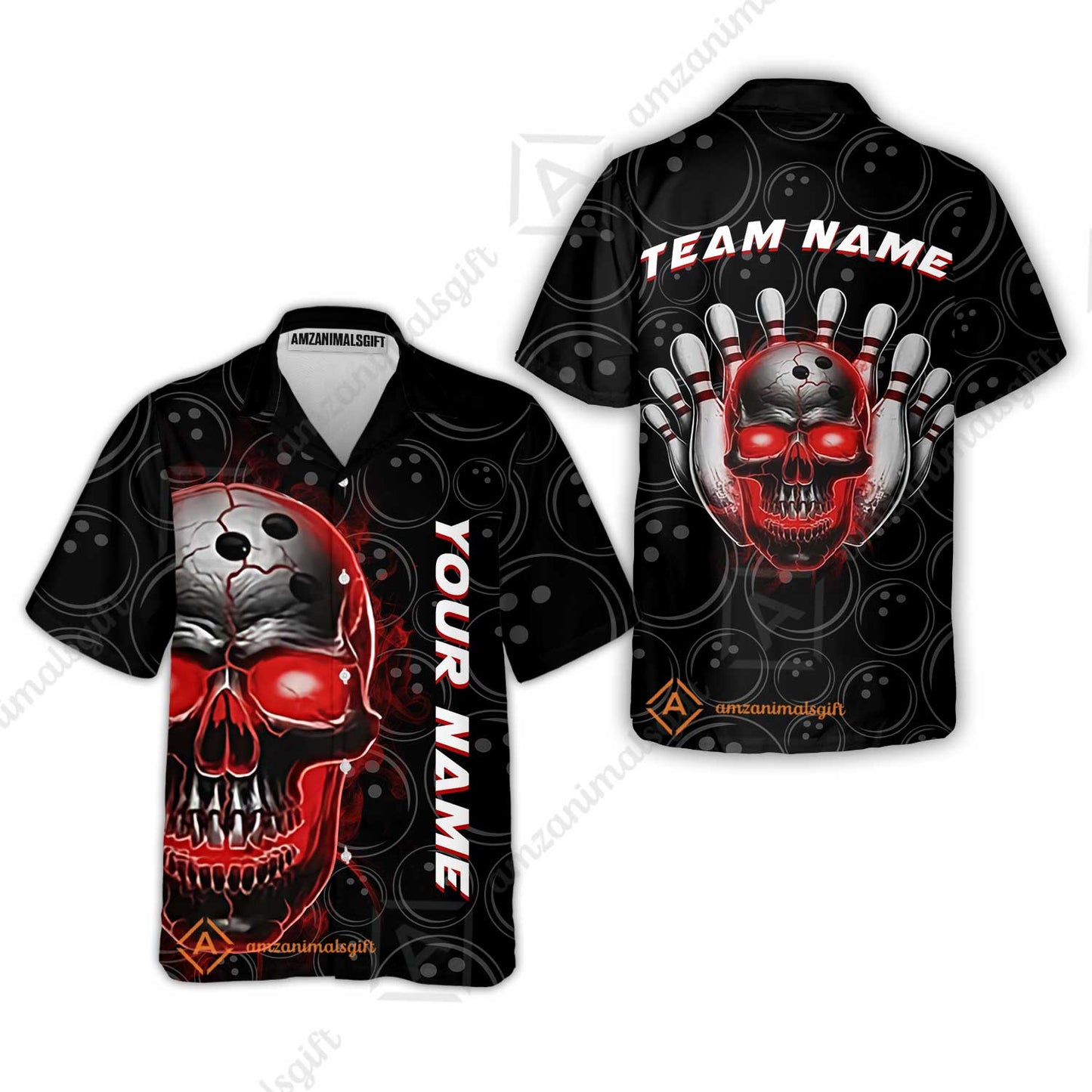 Customized Bowling Team Jersey Skull Flaming In Bowling Pattern Personalized Name Team Name Quarter-Zip Jerseys For Bowlers