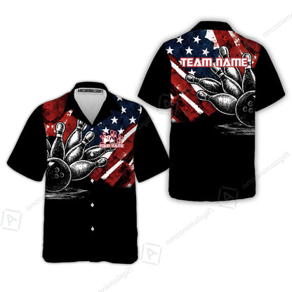 Custom Bowling Jersey Polo Shirt, American Flag and Bowling Pins Sketch, Custom Bowling Jersey Team Shirt For Players With Name and Team Name