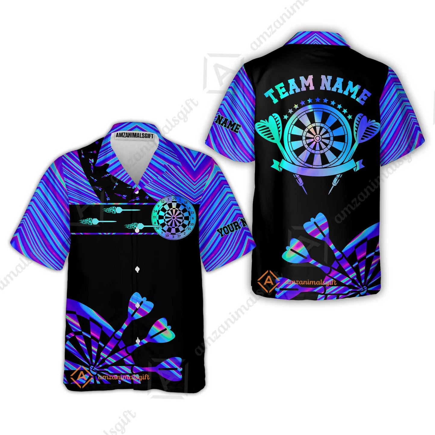 Customized Darts Polo Shirt, Neon Dartboard Darts Team Style Stand Collar Quater-Zip, Perfect Outfit Jersey for Darts Players