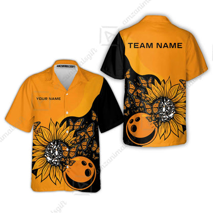 Custom Bowling Jersey Polo Shirt, Radiant Sunflower Butterfly Bloom, Custom Bowling Jersey Team Shirt For Players With Name and Team Name
