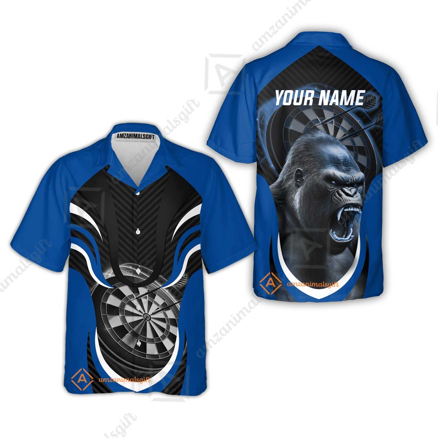 Gorilla And Darts Custom Name Men Polo Shirt, Bullseye Dartboard Brown Personalized Men Polo Shirt Gift For Darts Lovers, Team, Friends