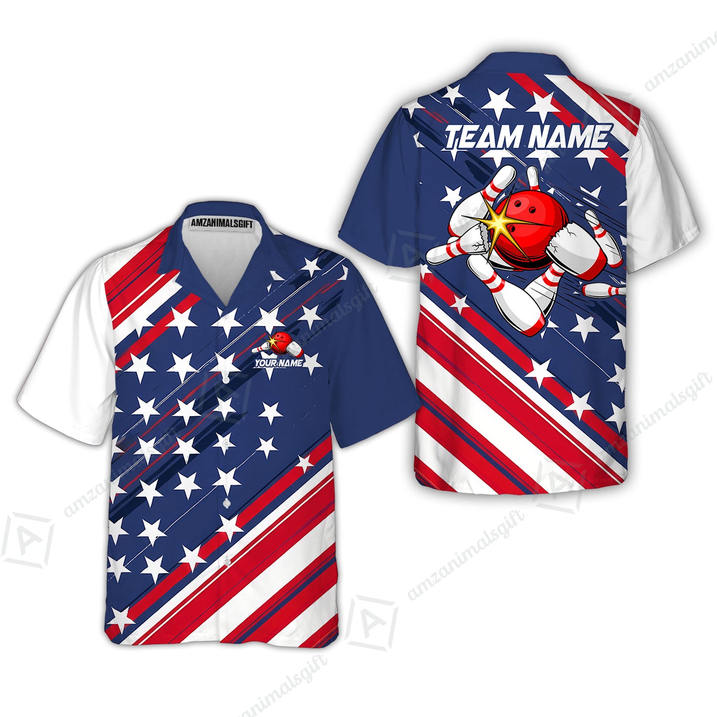 Custom Bowling Jersey Polo Shirt, Explosive Americana Strike Blast, Custom Bowling Jersey Team Shirt For Players With Name and Team Name