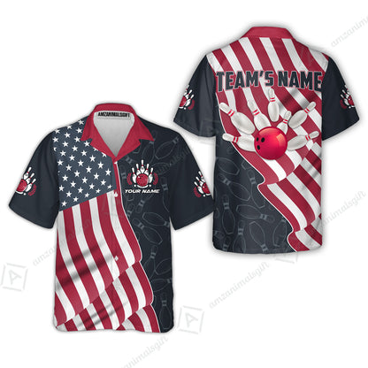 Customized Bowling Unisex Polo Shirt, Bowling America Flag Waving, Bowling Uniform - Personalized Name And Team Name