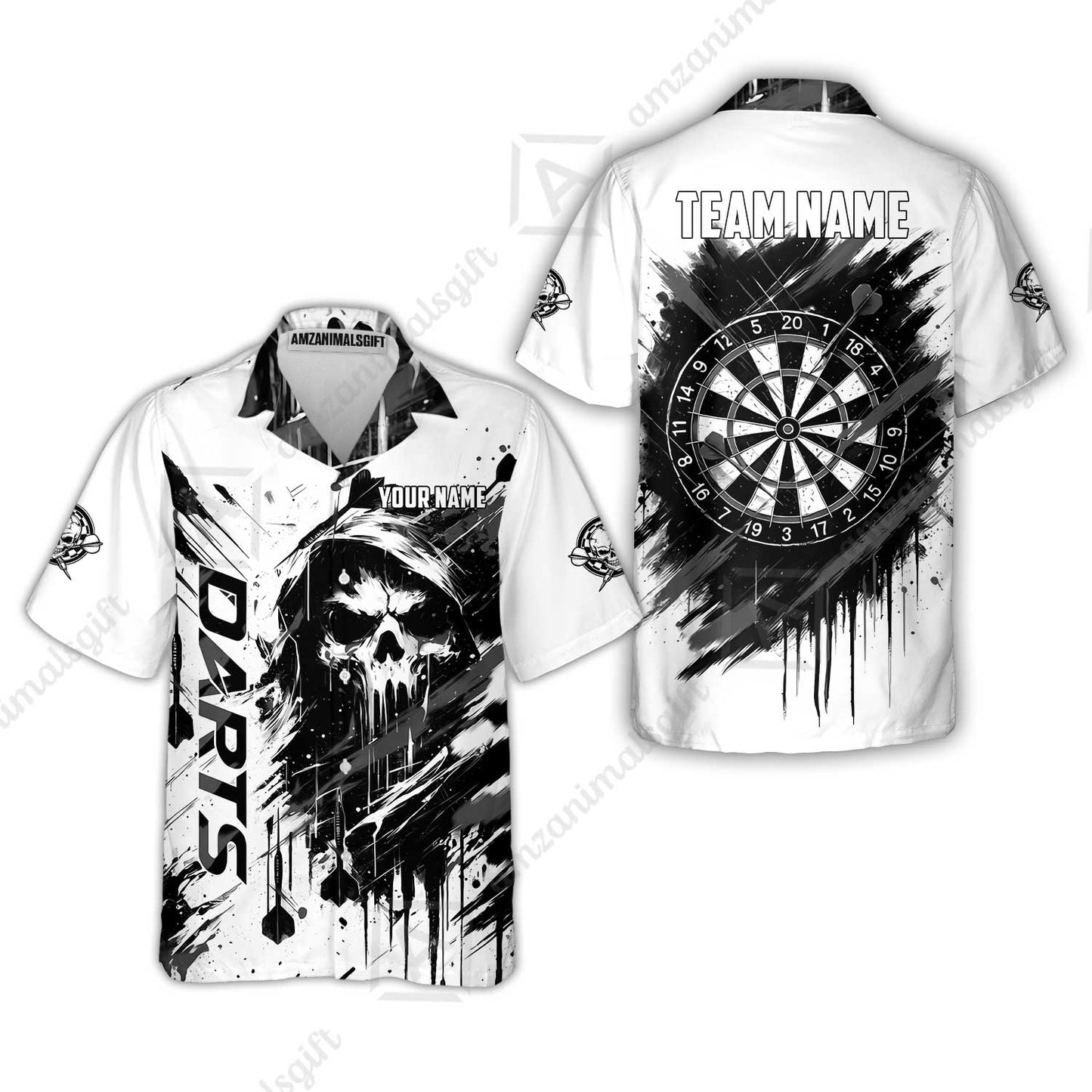 Custom Darts Jersey Polo Shirt, Grim Reaper Sketch Splatter, Custom Dart Jersey Team Shirt For Players With Name & Team Name