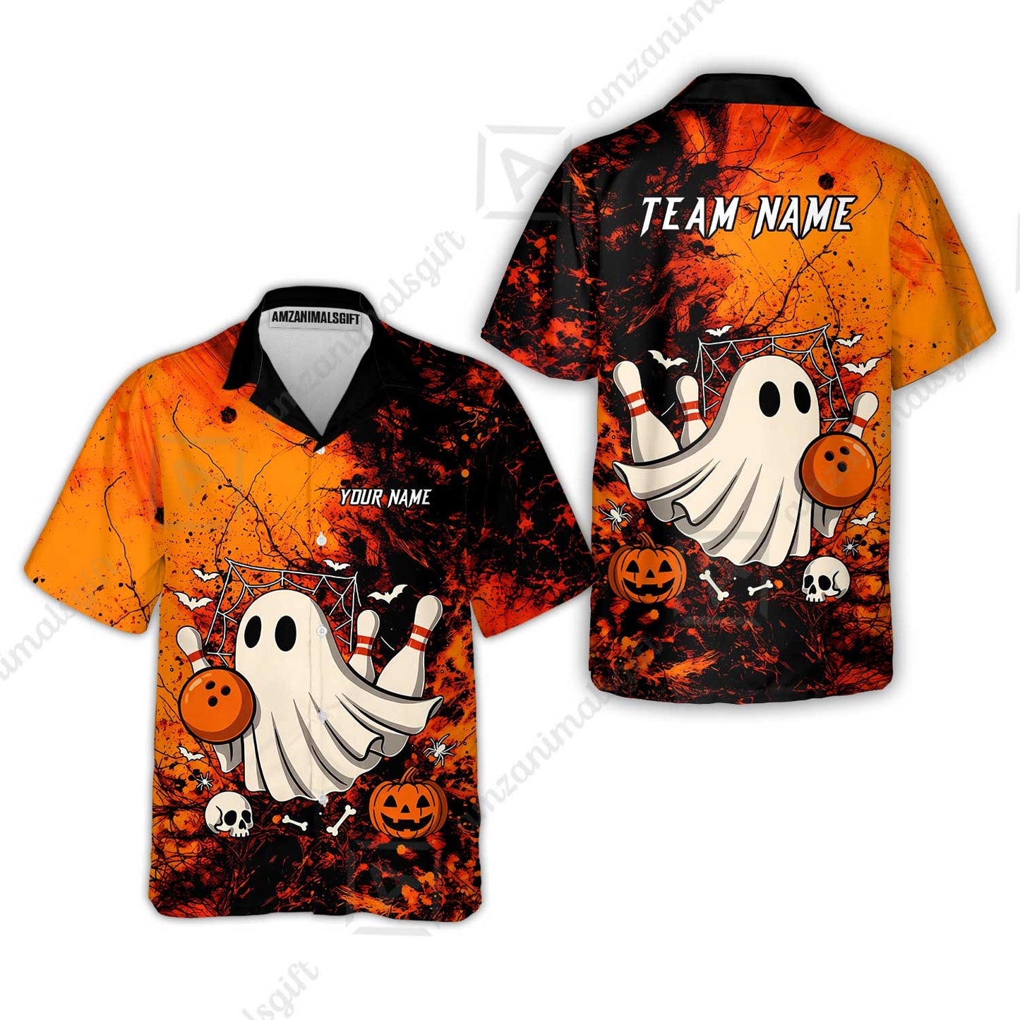 Customized Bowling Shirt, Halloween Ghost Boo Bowler, Personalized Polo Shirt For Players With Name & Team Name