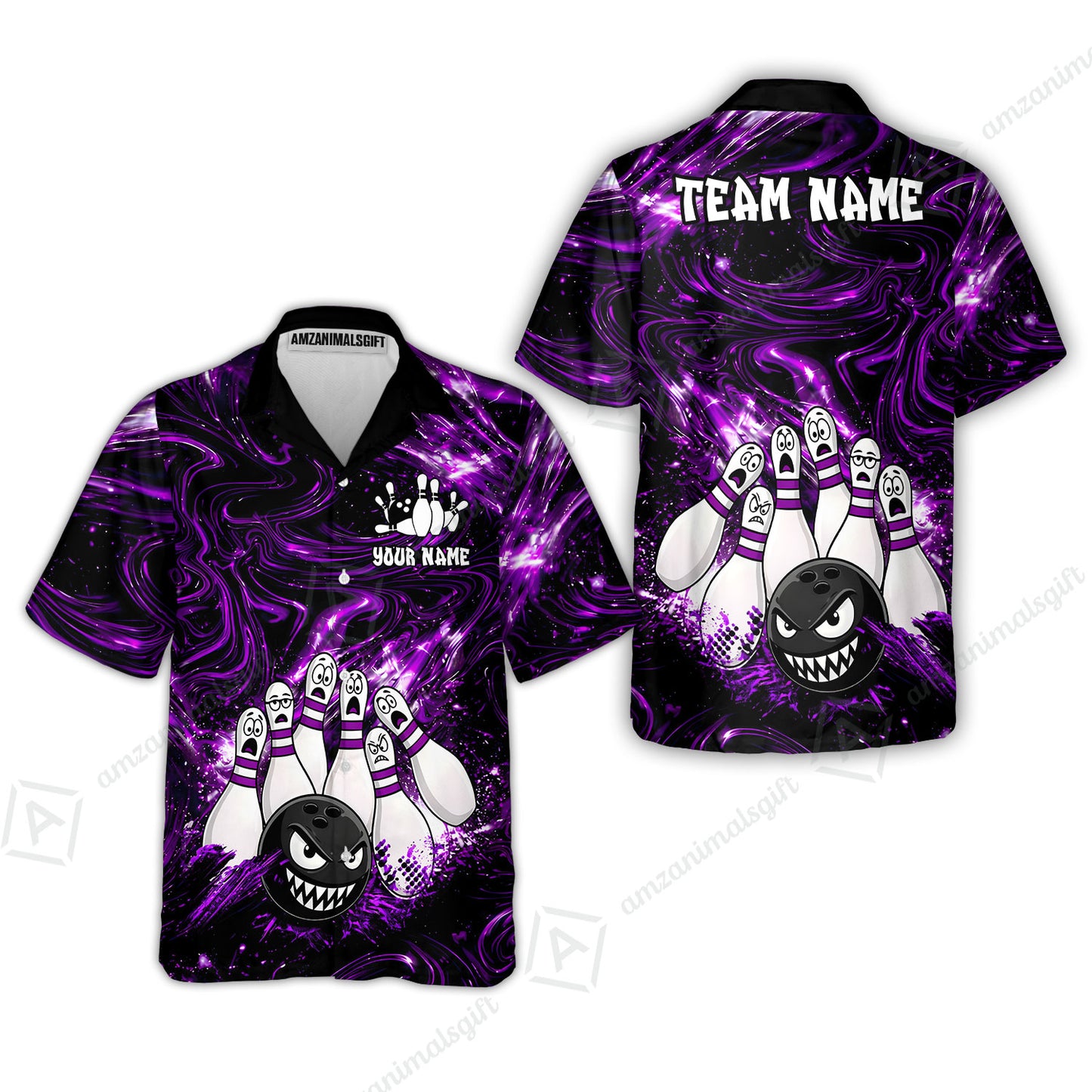 Customized Bowling Unisex Polo Shirt, Bowling Angry Ball VS Screaming Pins, Personalized Name And Team Name
