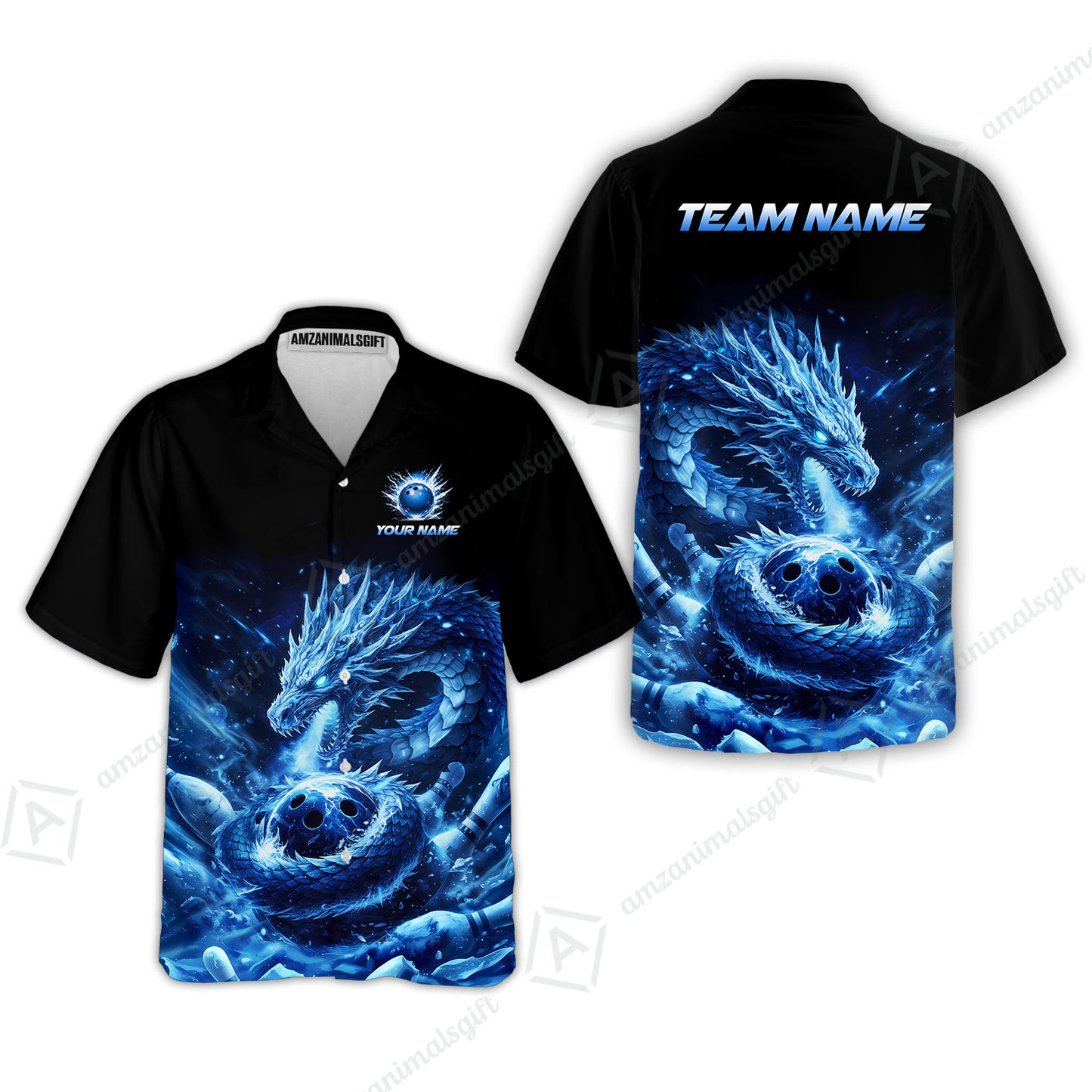 Custom Bowling Jersey Polo Shirt, Mythical Ice Dragon Strike, Custom Bowling Jersey Team Shirt For Players With Name and Team Name