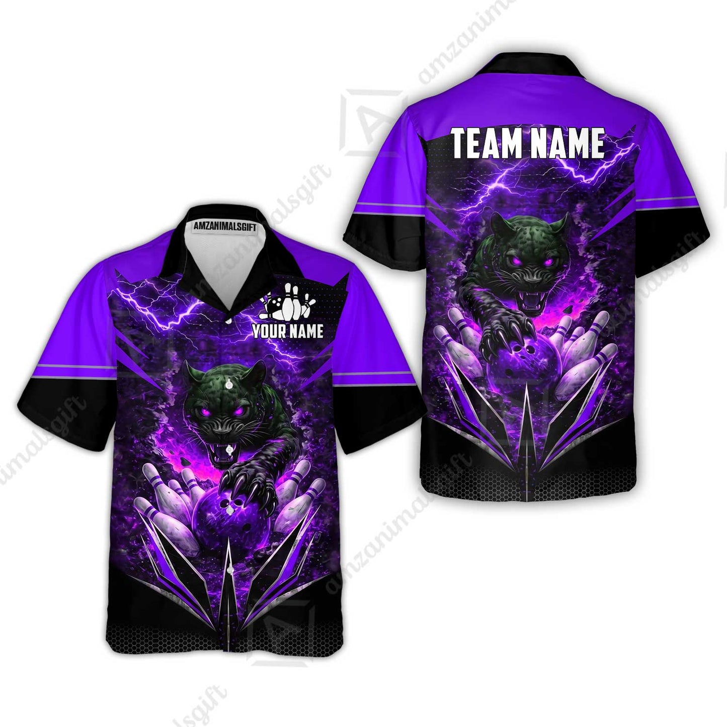 Custom Bowling Jersey Polo Shirt, Electric Panther Bowling, Personalized Name & Team Name
