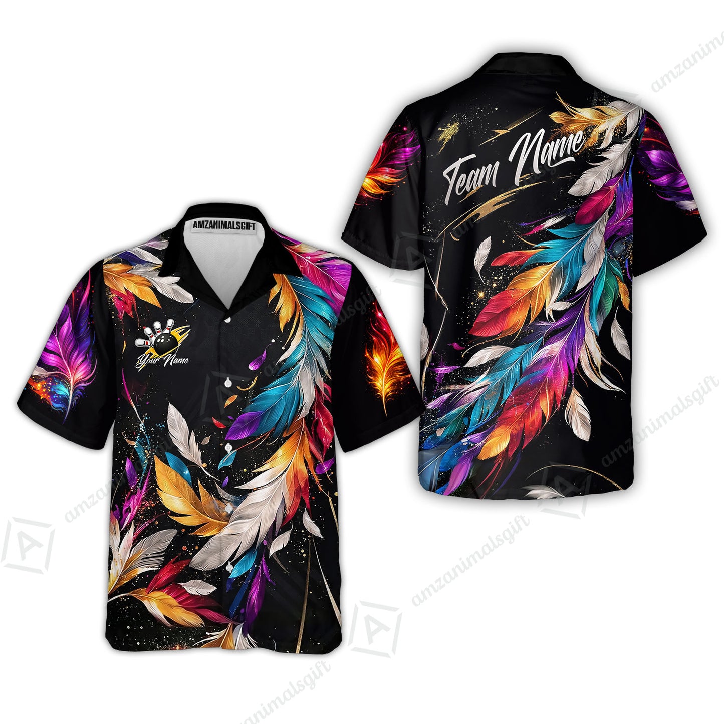 Custom Bowling Jersey Polo Shirt, Colorful Feather Bowling, Custom Bowling Jersey Team Shirt For Players With Name & Team Name