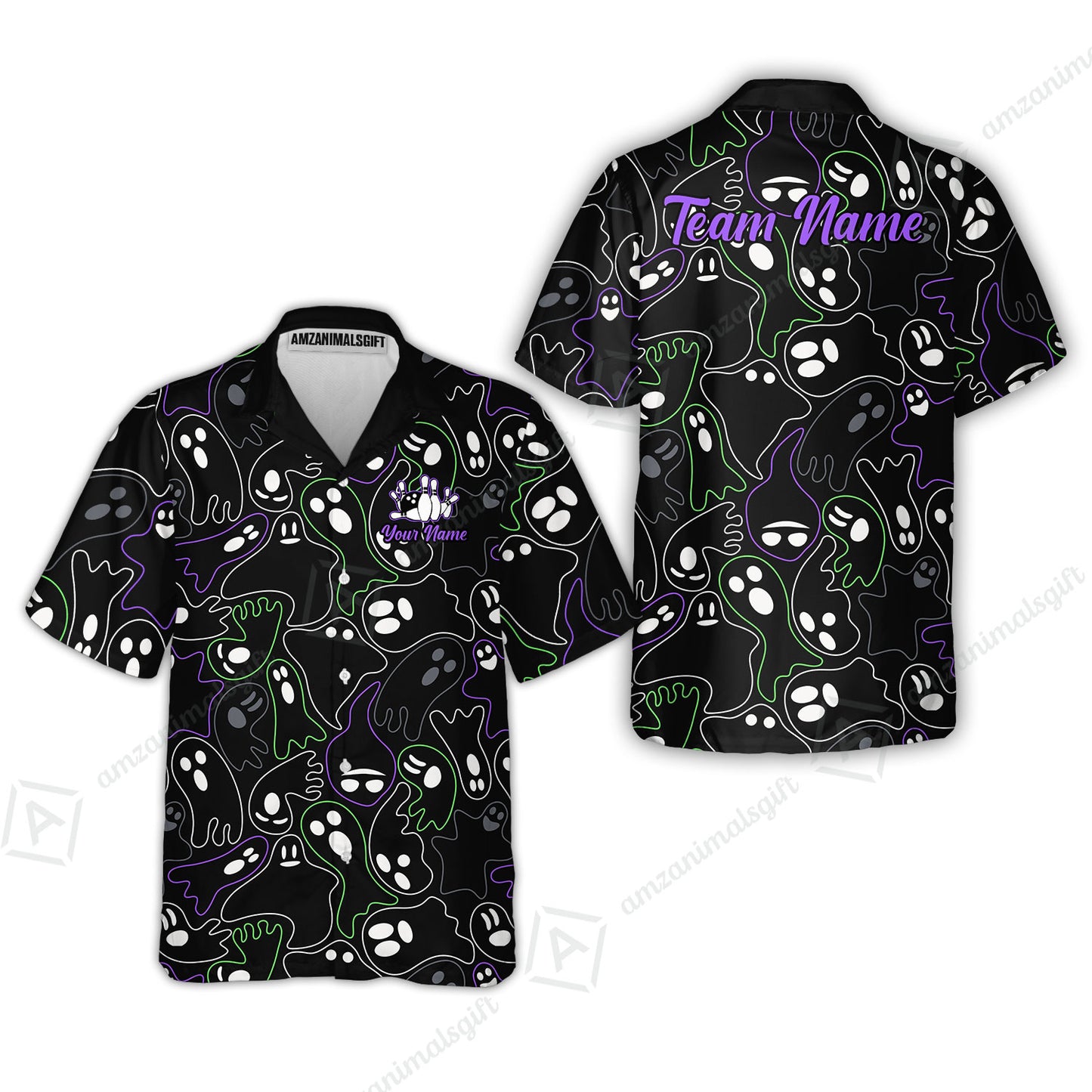 Custom Bowling Jersey Polo Shirt, Halloween Ghost Bowling, Custom Bowling Jersey Team Shirt For Players With Name & Team Name