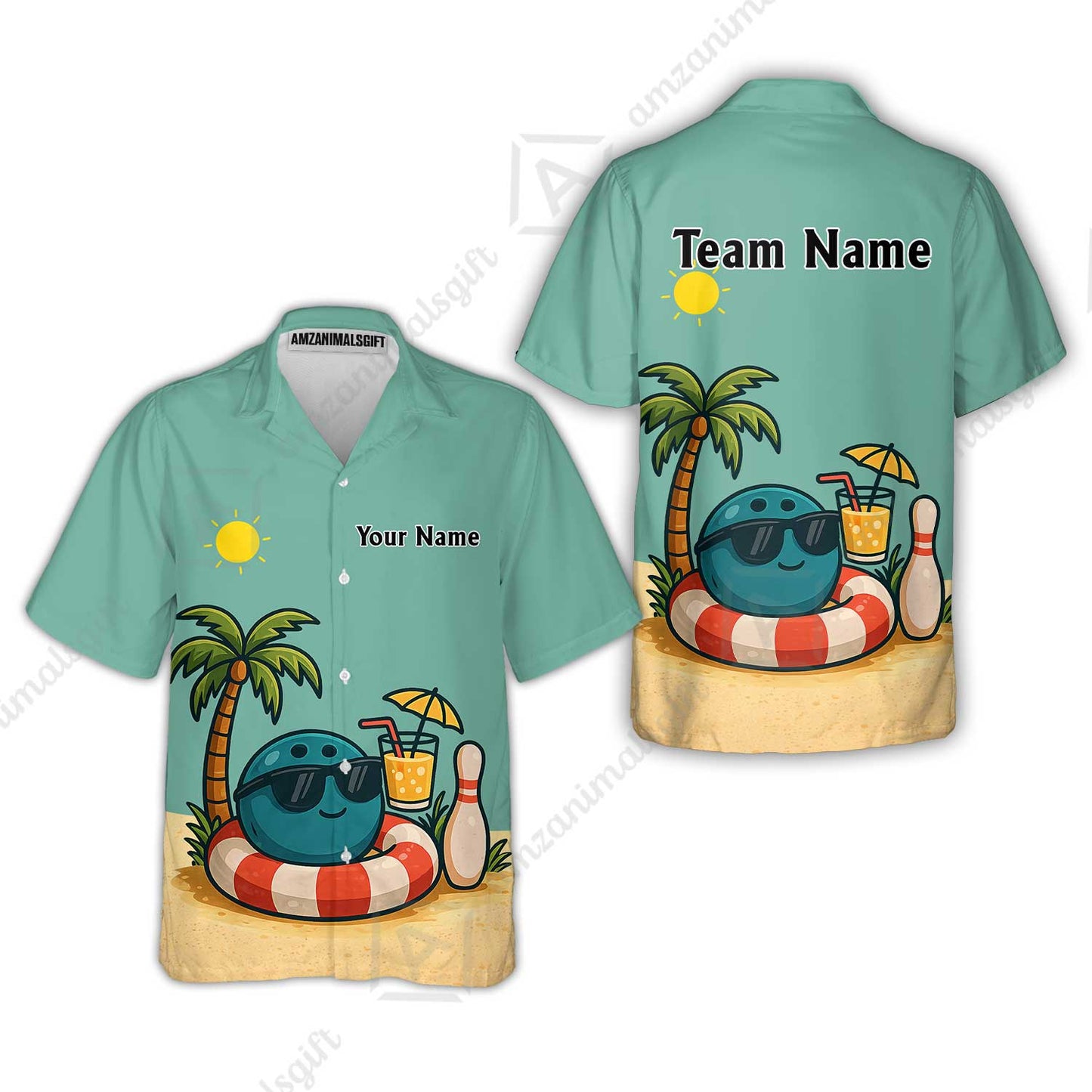 Custom Bowling Polo Shirt, Cute Cartoon Bowling Beach Custom Bowling Polo Team Shirt For Players With Name & Team Name