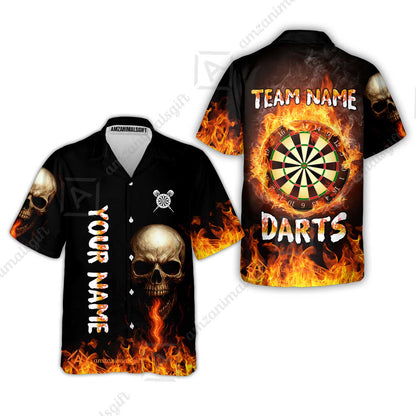 Customized Darts Team Polo Jersey, Darts Fire Skull Multi-Flame Dartboard Custom Uniform Team Shirt for Darts Players