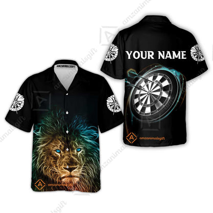 Customized Name Darts Polo Shirt, Blue Bullseye Dartboard Personalized Lion And Darts Polo Shirt