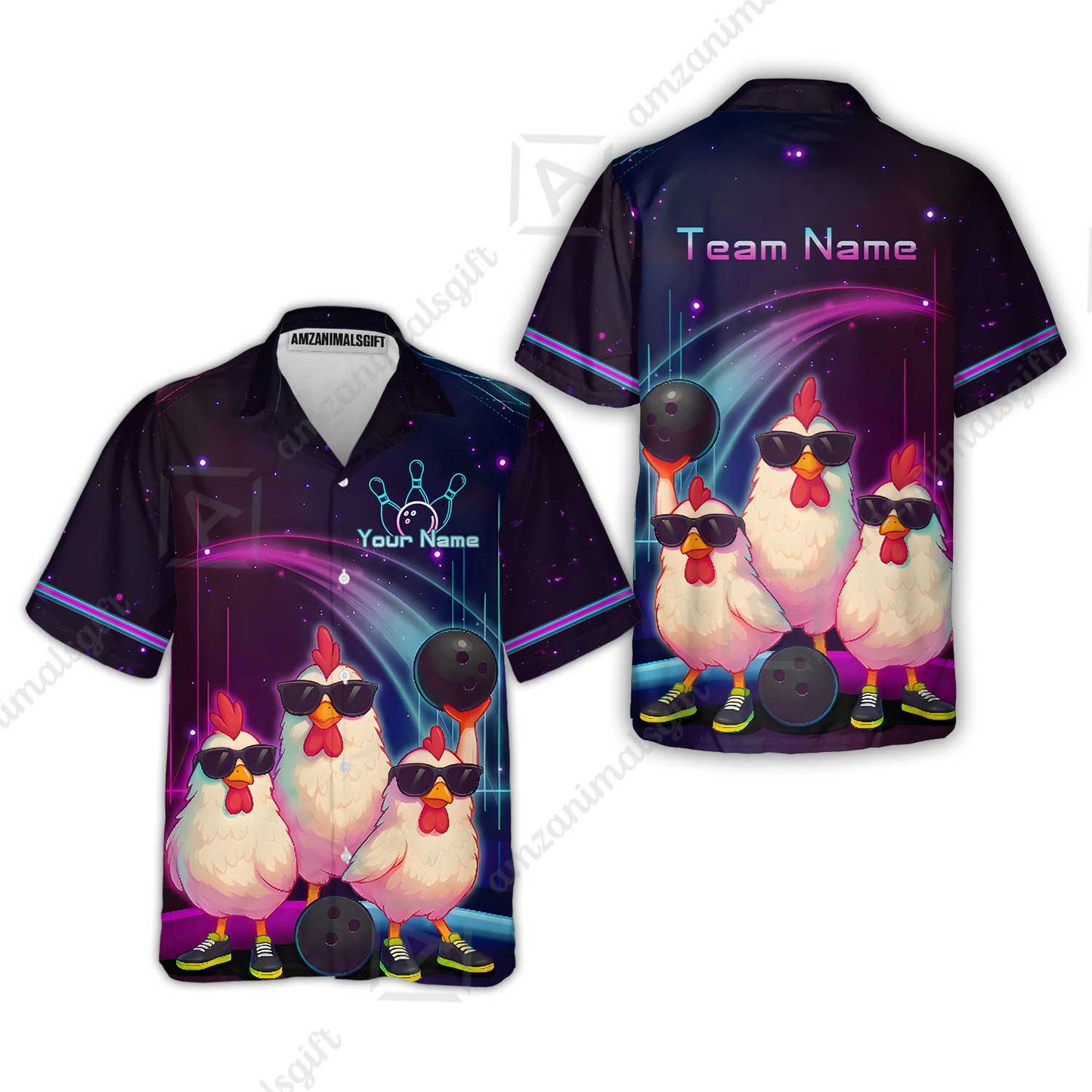 Custom Bowling Jersey Polo Shirt, Sunglasses Chicken Bowling, Custom Bowling Jersey Team Shirt For Players With Name & Team Name