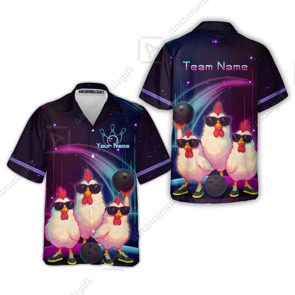 Custom Bowling Jersey Polo Shirt, Sunglasses Chicken Bowling, Custom Bowling Jersey Team Shirt For Players With Name & Team Name