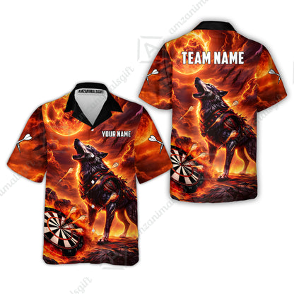 Custom Darts Team Jersey, Personalized Flaming Wolf Jersey Shirt For Players With Name & Team Name