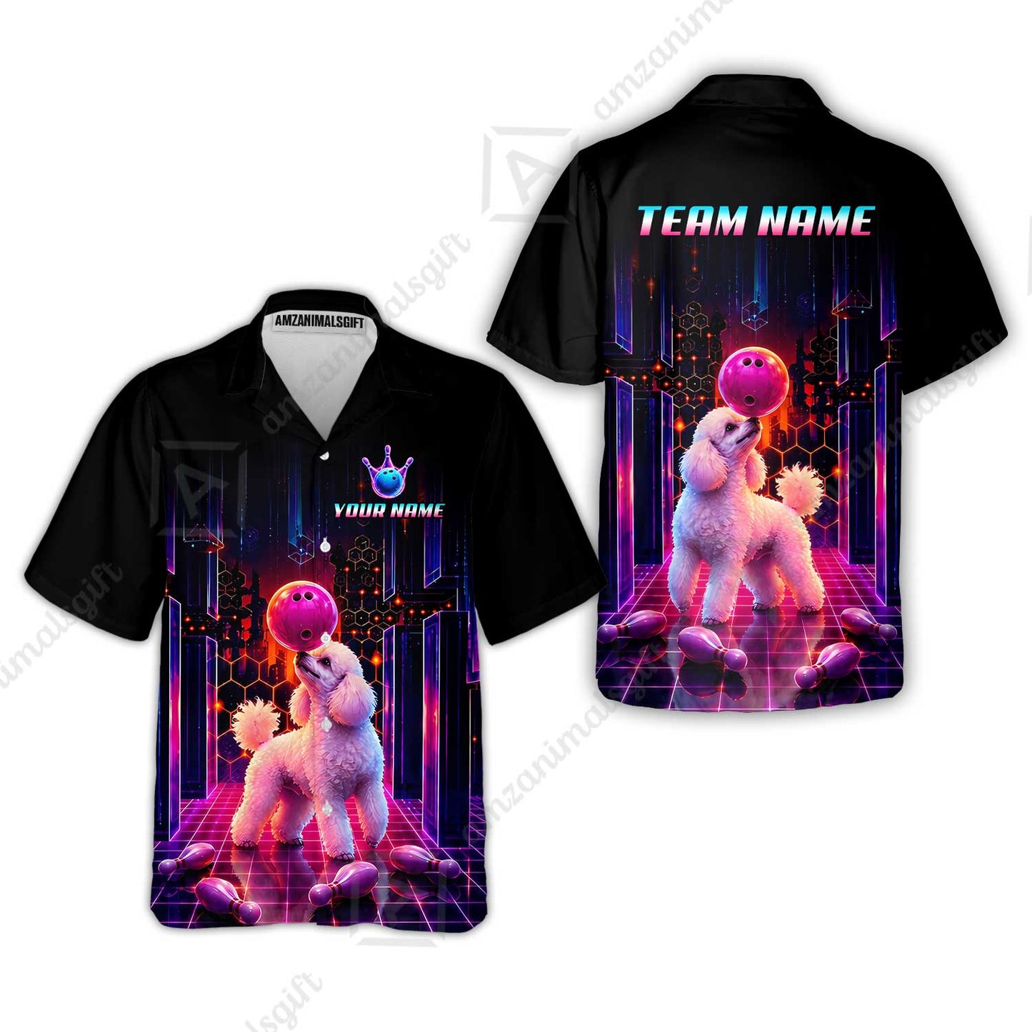 Custom Bowling Jersey Polo Shirt, Cyber Bowling Dog, Custom Bowling Jersey Team Shirt For Players With Name & Team Name