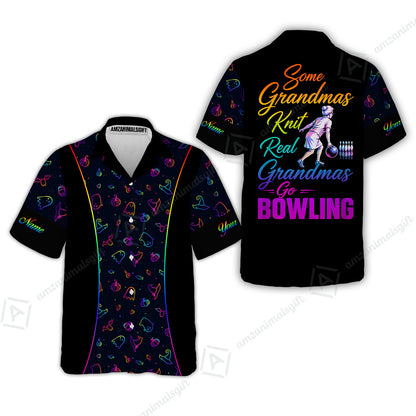 Custom Bowling Jersey Polo Shirt, Some Grandmas Bowl Real Grandmas Play Bowling Halloween Rainbow Pattern, Personalized Name And Team Name