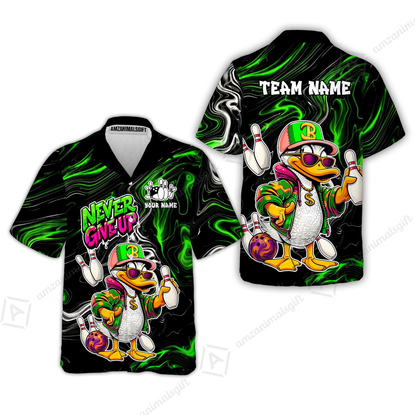 Custom Bowling Jersey Polo Shirt, Duck Never Give Up, Custom Bowling Jersey Team Shirt For Players With Name & Team Name